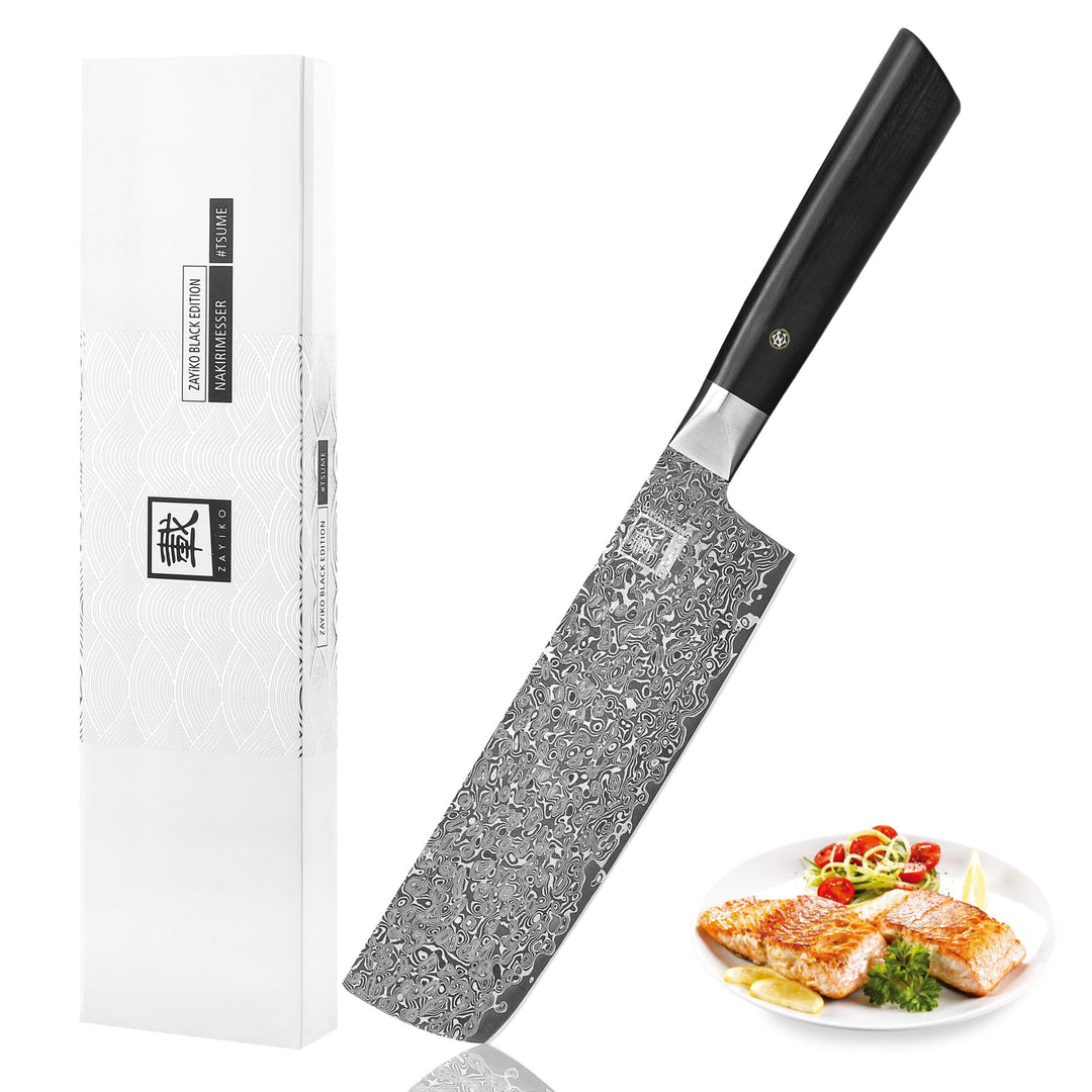 zayiko Black Edition Damastmesser Nakiri Messer 18,50 cm Klinge extrem scharf aus 67 Lagen I Damast
