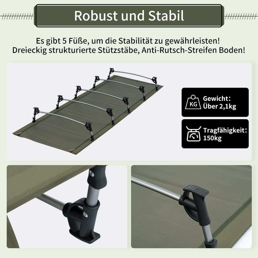 TOMOUNT Feldbett Ultraleichtes Klappbett aus Aluminium Kompaktes tragbares Campingliege einfach zu B