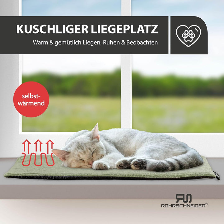 Rohrschneider Katzen Fensterliege | selbstwärmende Katzendecke | Made in EU | Katzenkissen mit Rutsc