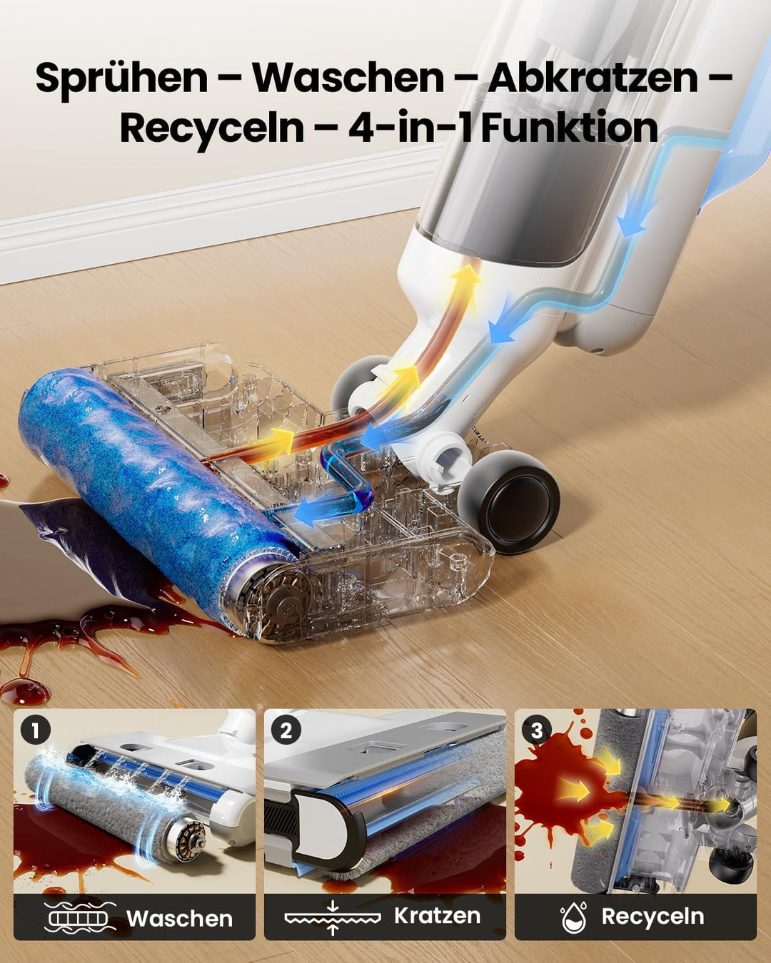 Proscenic F10 Ultra Nass Trockensauger, 60 Min Staubsauger mit Wischfunktion, Saugwischer Smart 3 in