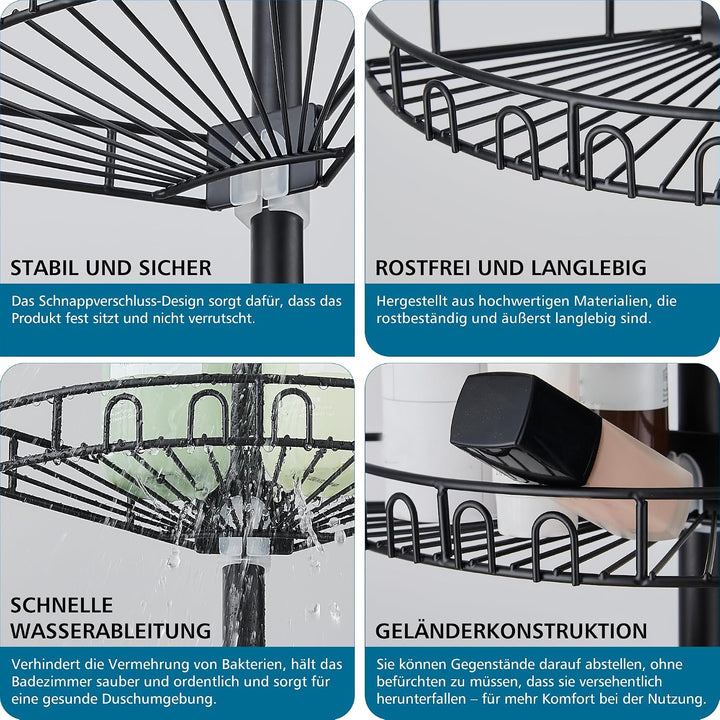 Duschablage ohne Bohren Edelstahl Teleskop Duschregal Duschgel Halterung Eckregal Bad mit 4 Körben,