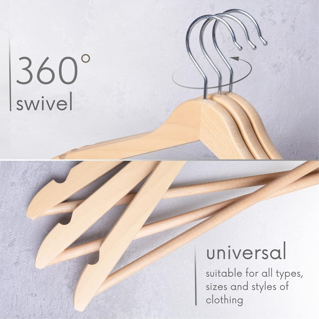 OGIVO Kleiderbügel aus Holz - Holzbügel Natur für Ihren Garderobe - Haken um 360° drehbar - Einkerbu