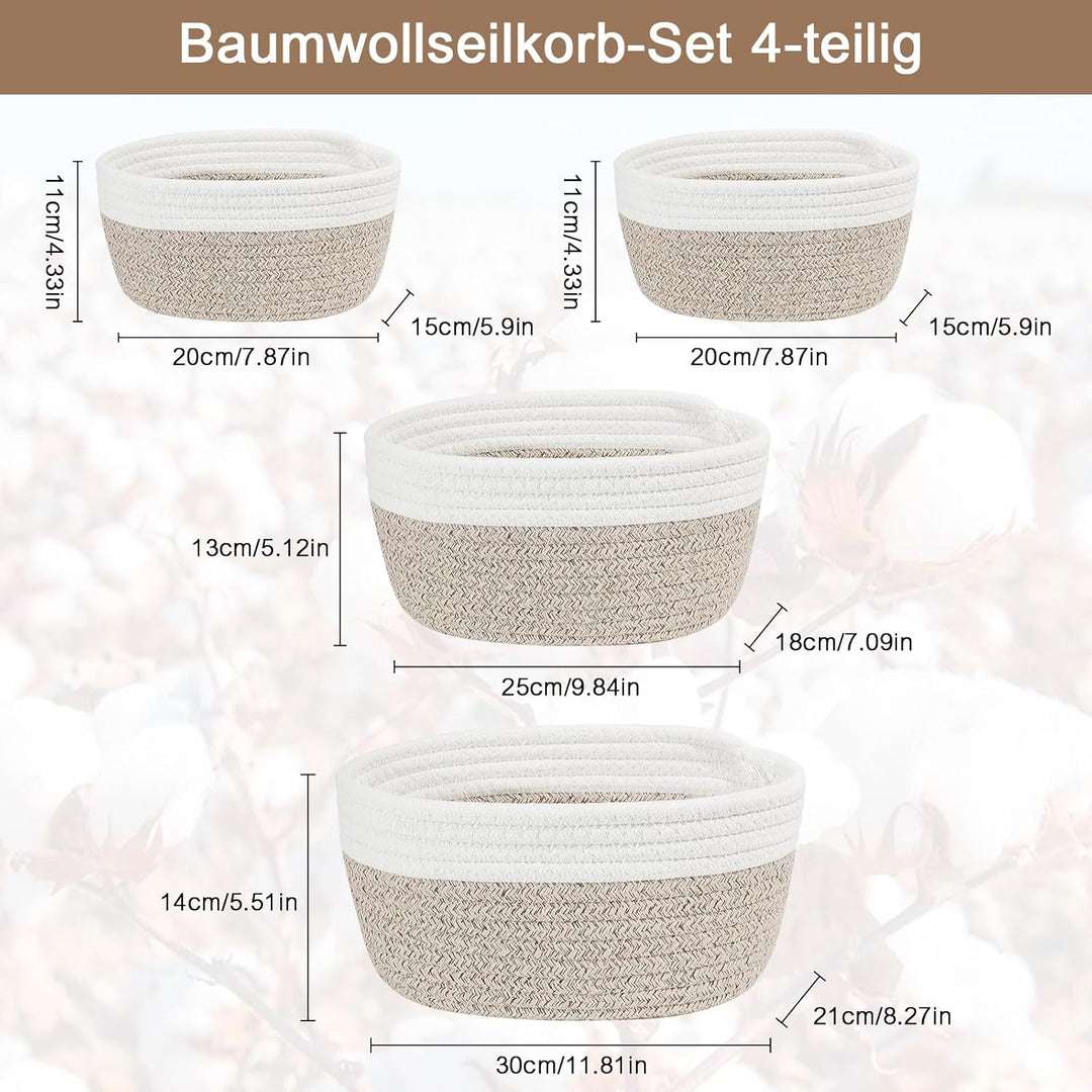 4er Aufbewahrungskorb Geflochten - Körbe Aufbewahrung Baumwollseil丨Wickeltisch Organizer, Aufbewahru