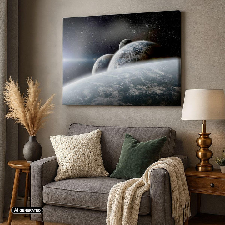 ARTTOR Bilder auf Leinwand 100x70cm Leinwandbild Planeten Kosmos Sterne Gross Wanddeko Bild Schlafzi