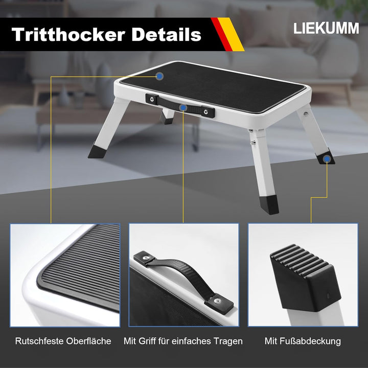 LIEKUMM Klapptritt Trittleiter, bis zu 150 kg, Klapptritt, Tritthocker für Camping, Autowäsche, Küch