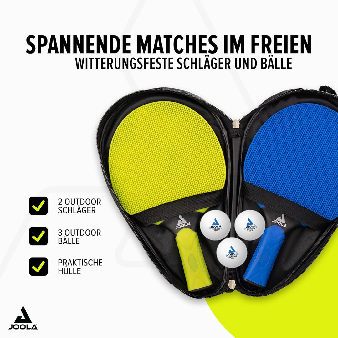 JOOLA Tischtennis Set Vivid Outdoor 2 Tischtennisschläger + 3 Tischtennisbälle + Tischtennishülle, L