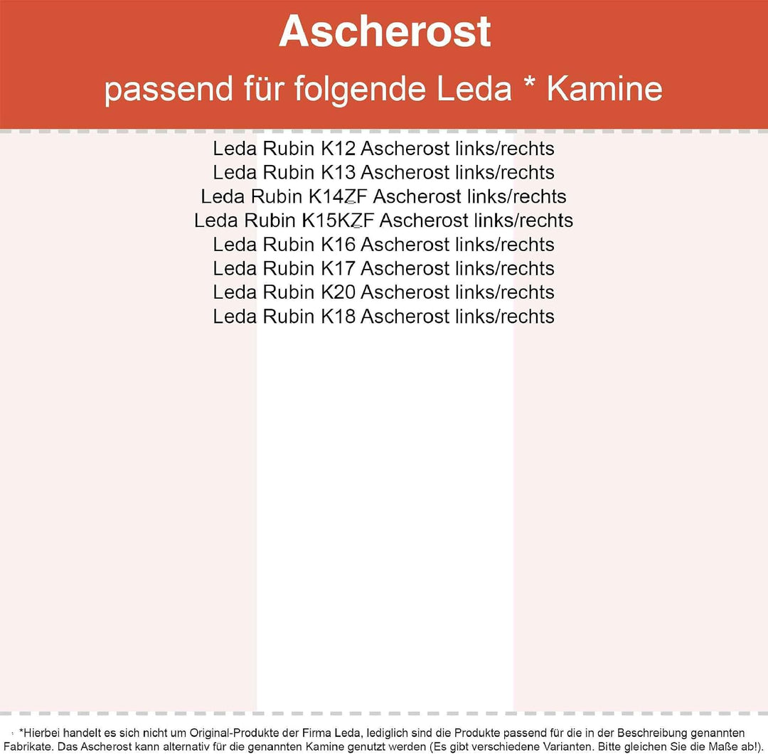 Kaminrost/Ascherost Eckig 203 x 150 x 15 mm links/rechts passend für Leda ** Kaminöfen inkl. Modellü