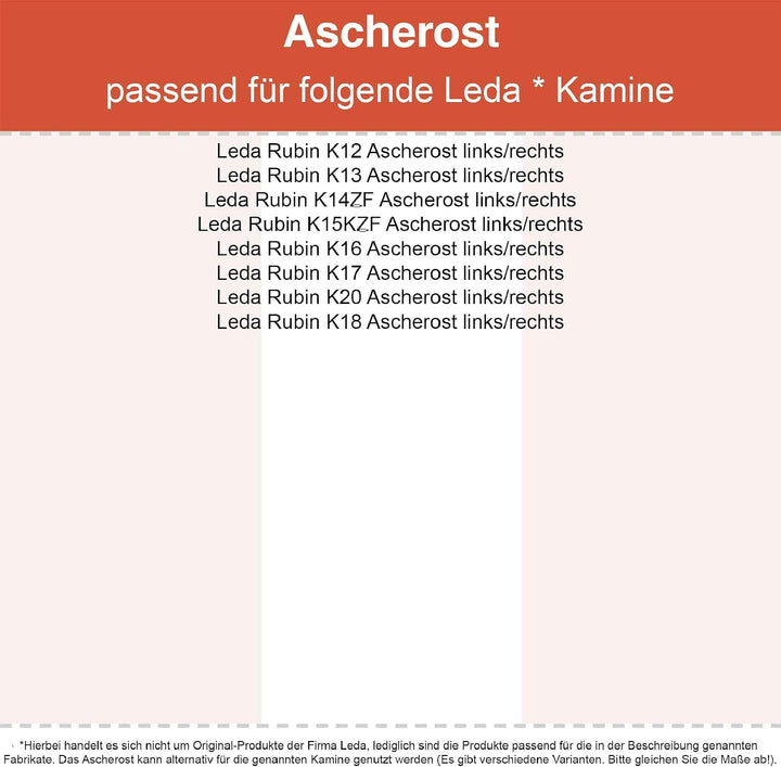 Kaminrost/Ascherost Eckig 203 x 150 x 15 mm links/rechts passend für Leda ** Kaminöfen inkl. Modellü