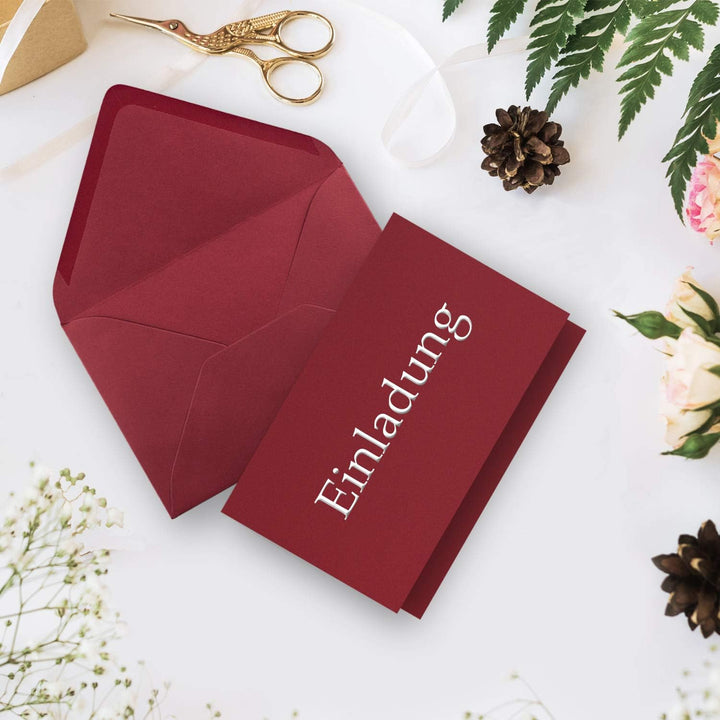 Faltkarten SET mit Brief-Umschlägen DIN A6 / C6 in Dunkelrot/Weinrot - 25 Sets - 14,8 x 10,5 cm - Se