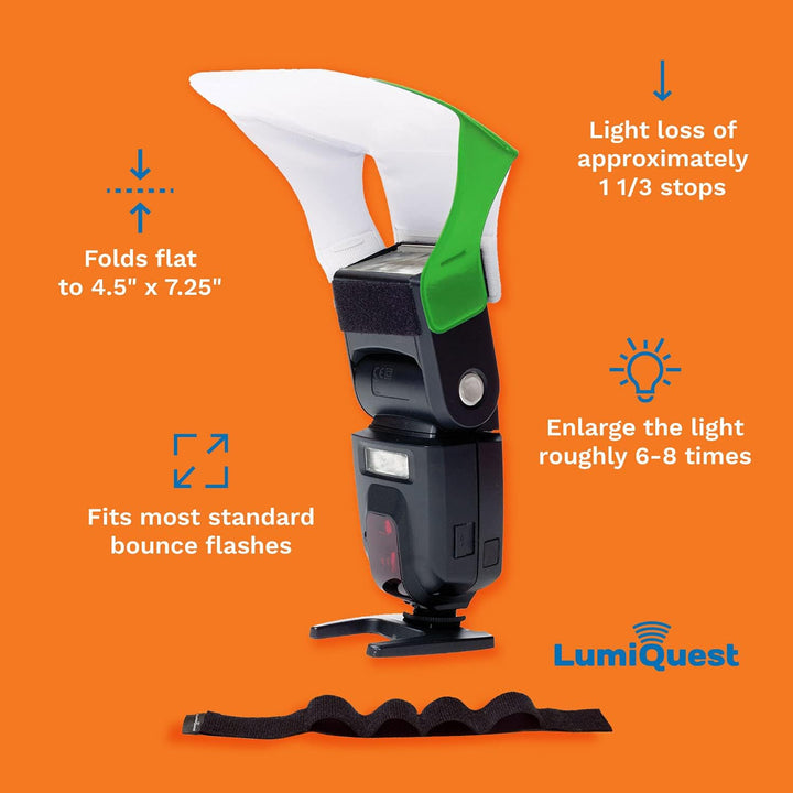 LumiQuest Flash Pocket Bouncer, Flash Diffuser with UltraStrap Bundle, Universal Classic Design for