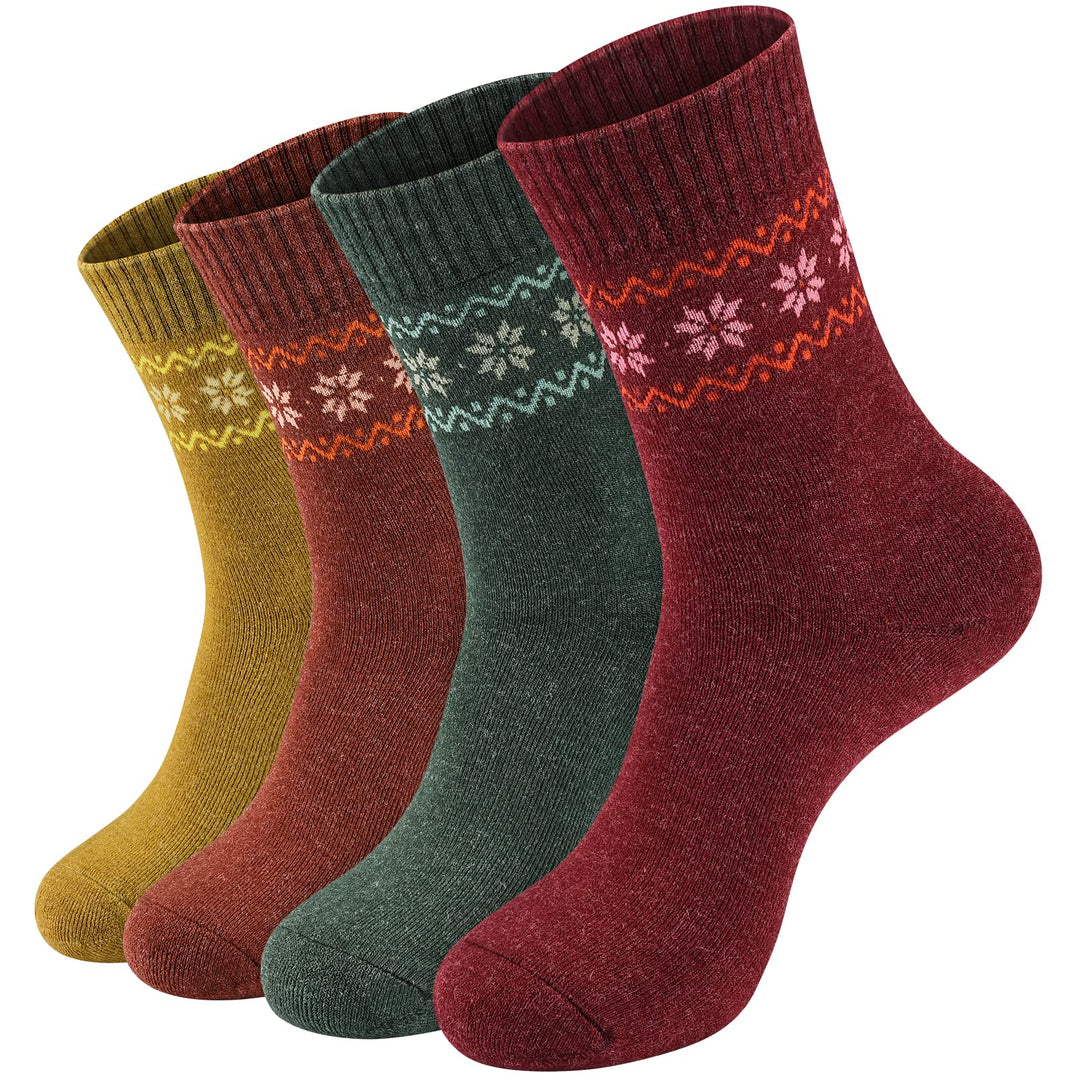 4 Stück Winter Warme Wollsocken Frauen Socken Wandersocken Strick Outdoor Freizeit Socken für Frauen