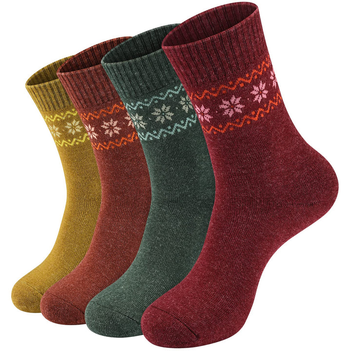 4 Stück Winter Warme Wollsocken Frauen Socken Wandersocken Strick Outdoor Freizeit Socken für Frauen