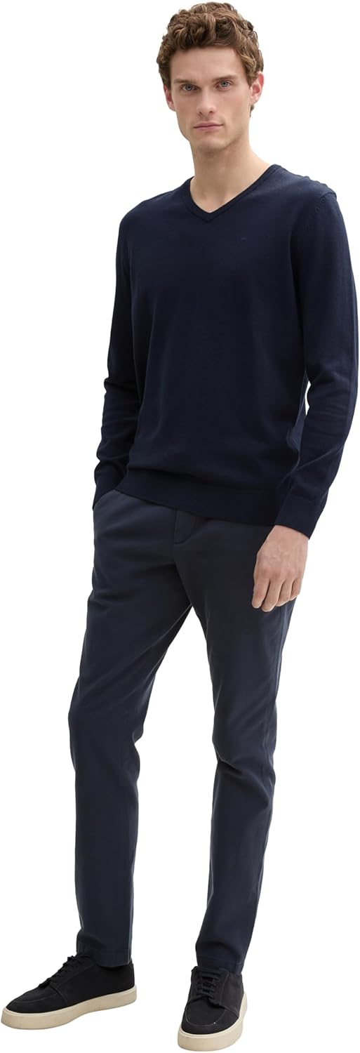 TOM TAILOR Herren Strickpullover mit V-Ausschnitt S 13160 - Knitted Navy Melange, S 13160 - Knitted