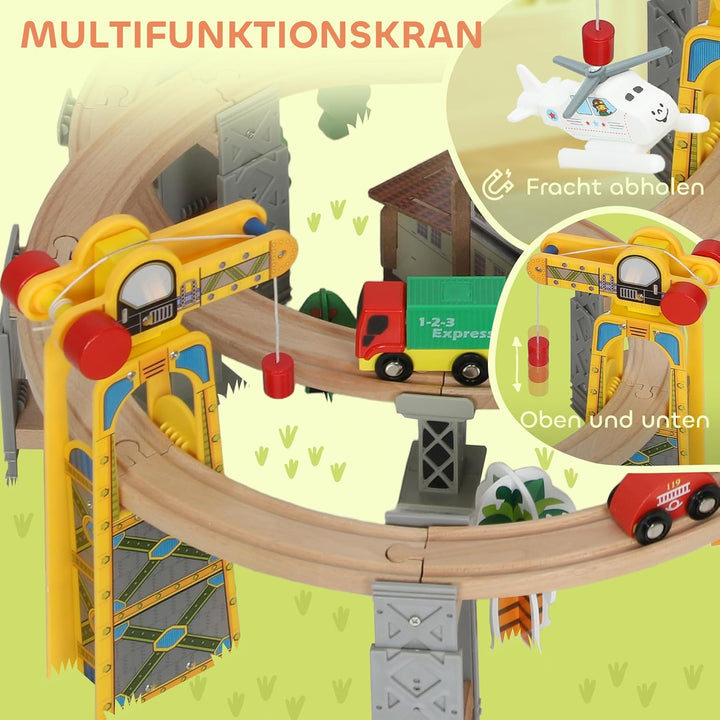 AIYAPLAY Holzeisenbahn Set 100 Stück Eisenbahn Set mit Elektrische Lok Zügen Grundplatte, Schienen K