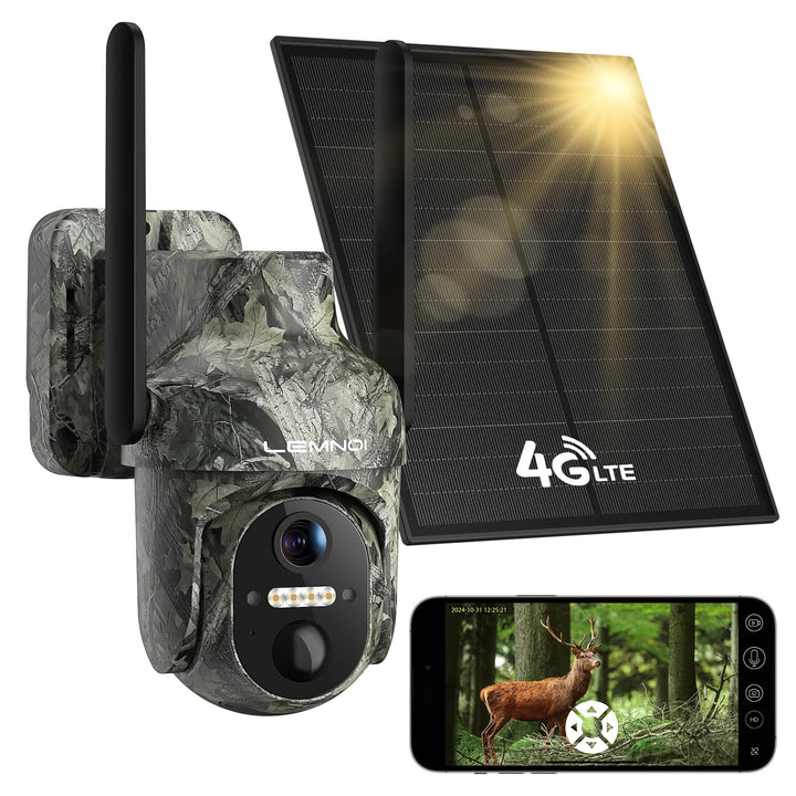 Lemnoi 4G LTE Solar Wildkamera mit Bewegungsmelder, Akku Überwachungskamera mit SIM Karte Vorinstall