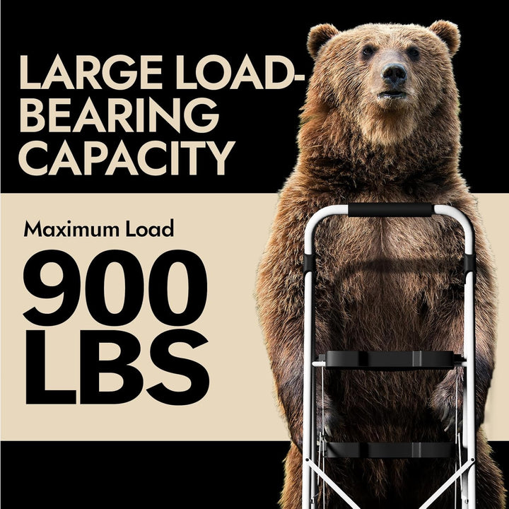 KINGRACK 4 Step Ladder, Sturdy Step Stool with Handrail, Anti-Slip Wide Pedals, Pass 900LBS Testing
