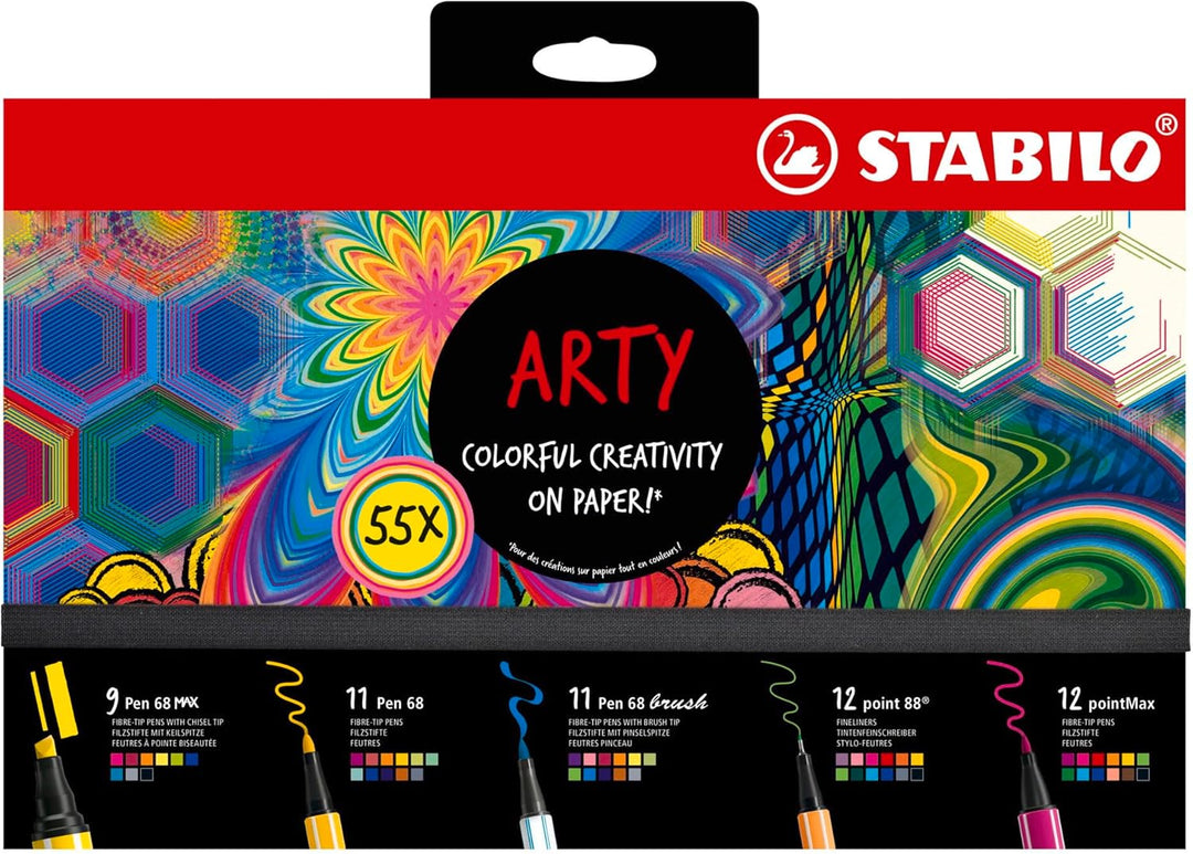 Stifte-Set - STABILO ARTY Creative Set - 55er Pack - Fineliner, Filzschreiber, Premium-Filzstifte, P
