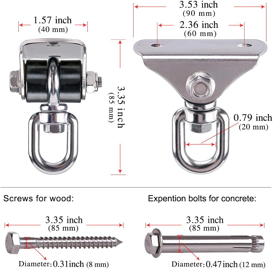 Besthouse Schaukel Haken Hängematten Haken, 360 Grad Edelstahl Deckenhaken Kapazität 450kg, SUS304 E