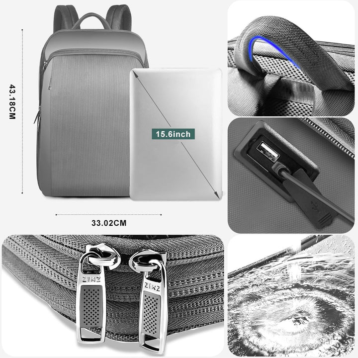 ZINZ Schlanker und Erweiterbarer 15" 15,6" 16" Laptop Rucksack, Diebstahlschutz, Business Reise Note