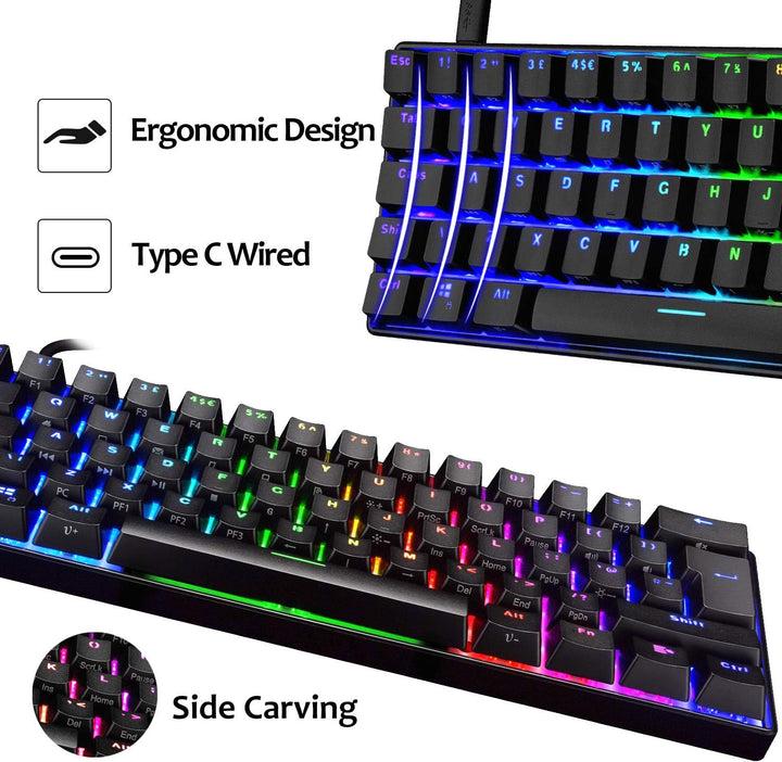 MK21 Gaming-Set: 60% Mechanische Tastatur + 6400 DPI Maus + Mauspad für PS4, Xbox, PC - Schwarz/Brow