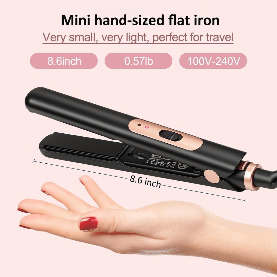 JAETON Mini Glätteisen für kurzes Haar, Mini-Haarglätter Tragbarer Reise Spannungsversorgung, Kerami