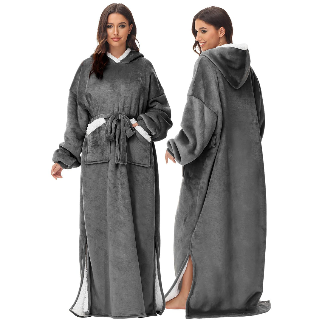 FEELJAM Hoodiedecken Kuscheldecke ärmel Decke mit Kapuze Grau Warme Decken für den Winter, zum Erwac