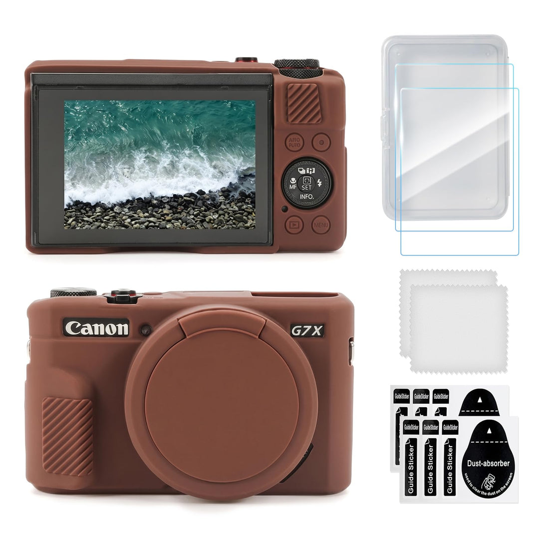 G7X II Kameratasche & LCD-Displayschutz-Zubehör-Set, weiche Silikonhülle für Canon Powershot G7X Mar