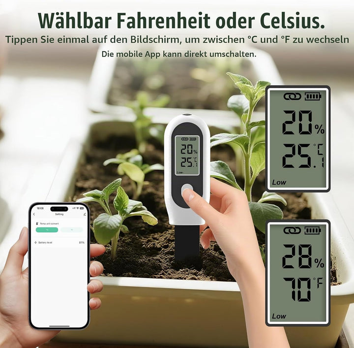 GIEX Zigbee 3-in-1 Bodenfeuchtesensor, 1er-Pack, für Garten mit Temperatur- &amp; Lichtmessung, kompatib