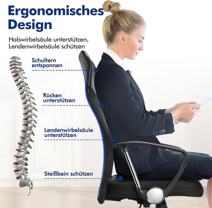 Yaheetech Bürostuhl, ergonomischer Schreibtischstuhl, Computerstuhl, 360° Drehstuhl, chefsessel mit