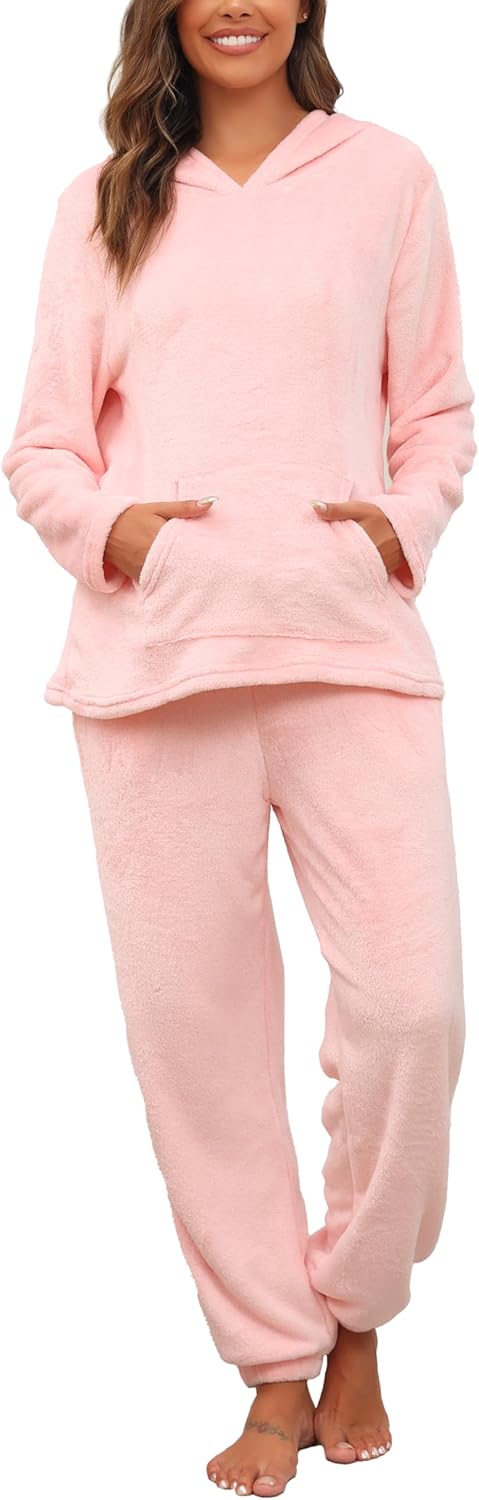 Lovasy Fleece Schlafanzug Damen Lang Winter Warmer Pyjama Set Flauschiger Frottee Schlafanzüge für D