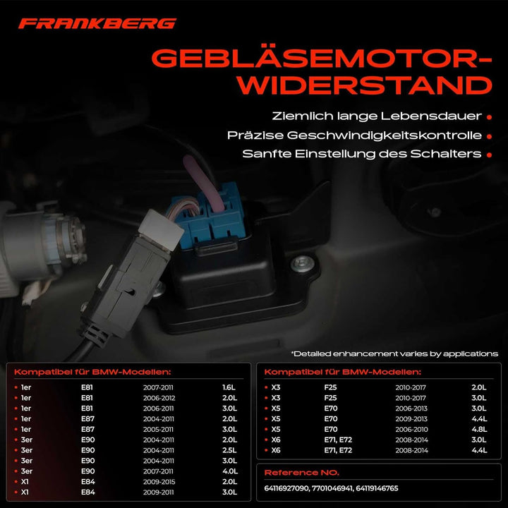 Frankberg Gebläse Widerstand Innenraumgebläse für 1er E81 E82 E87 E88 3er E90 E91 E92 E93 X1 E84 X3