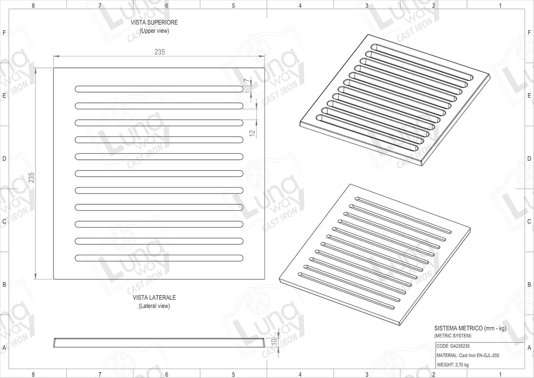 Lunaway - Gusseisenrost zum Auffangen von Asche | Dicke 1 cm (23,5 x 23,5 cm), 23,5 x 23,5 cm