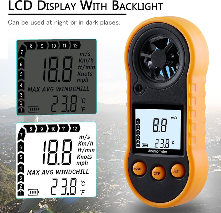Digitaler Windmesser, Handwindgeschwindigkeitsmesser, Luftströmungsgeschwindigkeitsmesser zum Messen