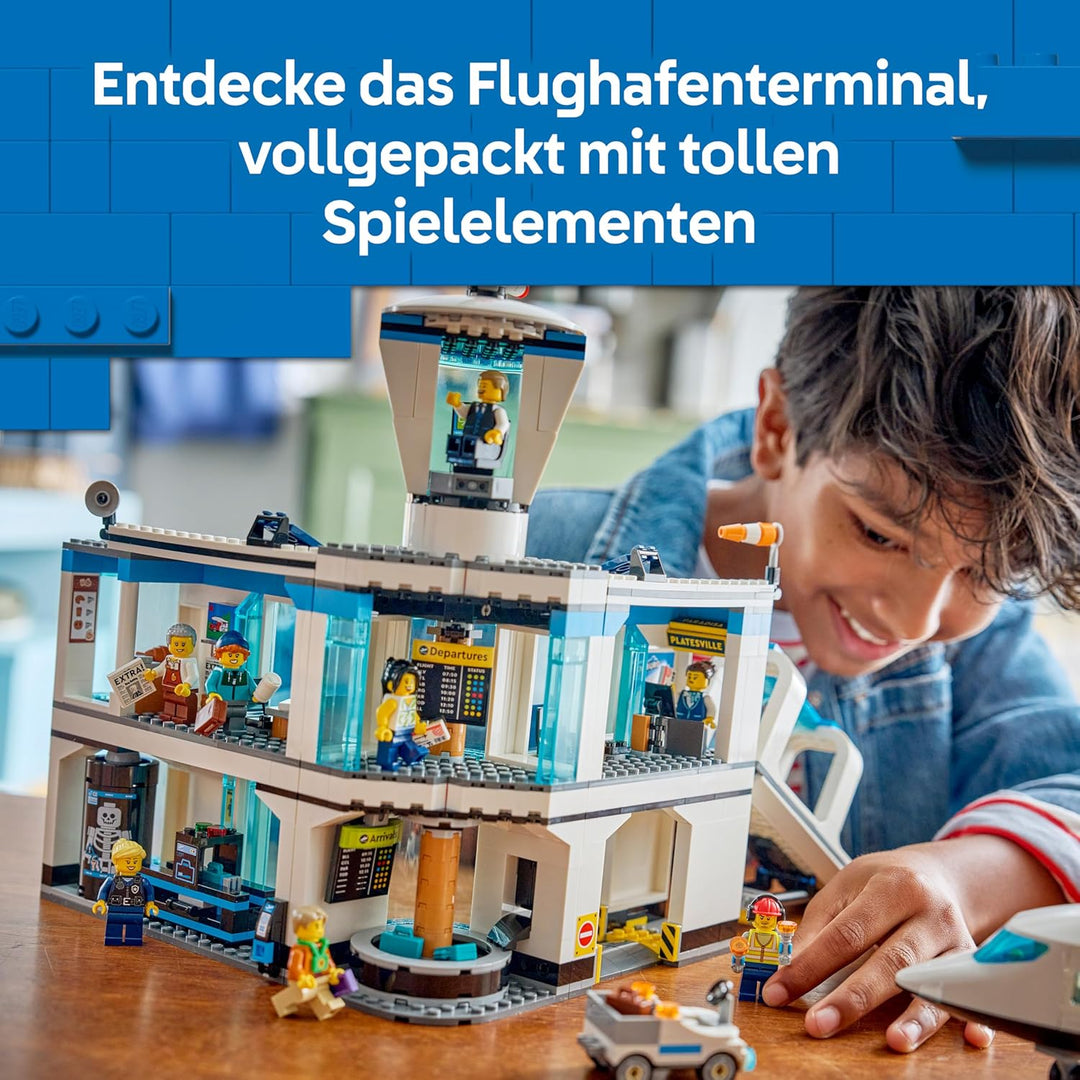 LEGO City Flughafen mit Flugzeug - Spielzeug Miniatur Modellbau mit Terminal, Flugzeug, Schlepperfah