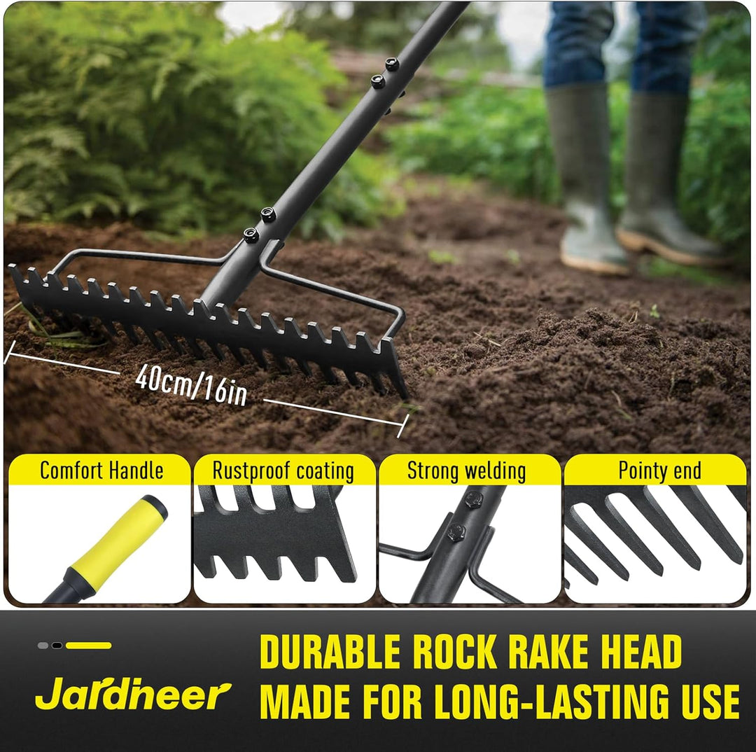 Jardineer Garten Rechen, 150cm Langstiel Metall Rechen, Harke Garten Mit Stiel für Kies, Felsen, Ras