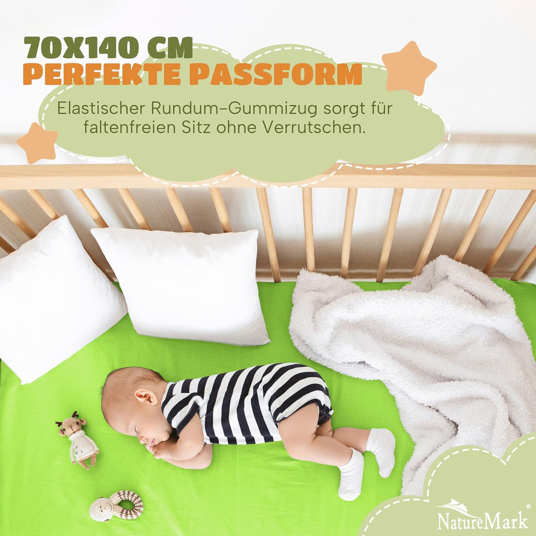 NatureMark Kinder Spannbettlaken 70x140 cm – Weiches Jersey, 100% Baumwolle, 2er Set für Babybett un