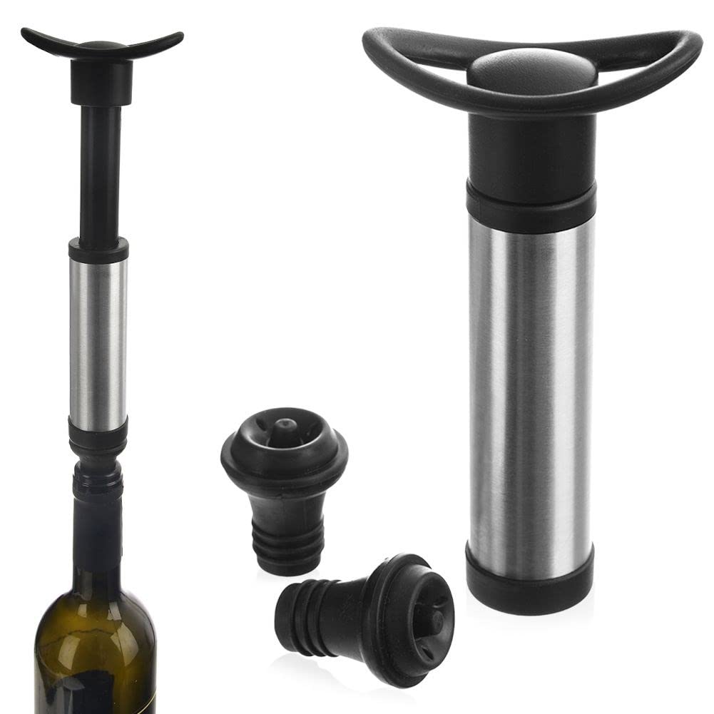 Wein-Vakuumpumpe Vakuumpumpe Weinstopper Weinschoner Weinverschluss aus Edestahl für Wein + 2 Siliko
