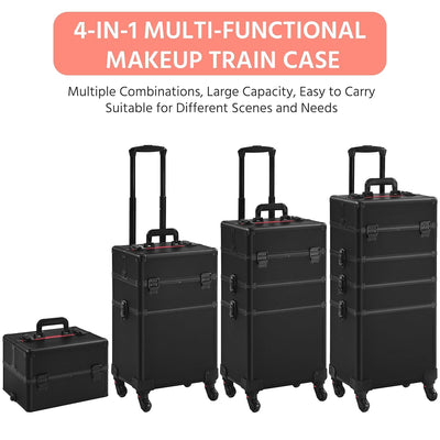 Yaheetech Alu Make-up Koffer Trolley 4-in-1 Kosmetikkoffer Beauty Case Transportkoffer 34 x 25,5 x 8