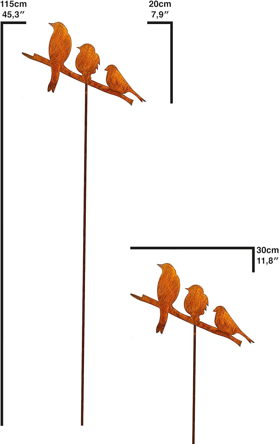 Blümelhuber 3 Vögel auf Stange Edelrost Gartenstecker 114cm Rost Gartendeko