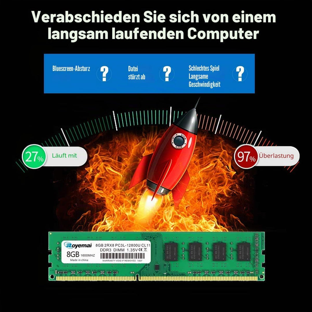 16GB Kit DDR3 12800U Dimm Arbeitsspeicher PC3L- 12800 DDR3L 1600mhz 2X8GB 2Rx8 1.35V/1.5V CL11 Arbei