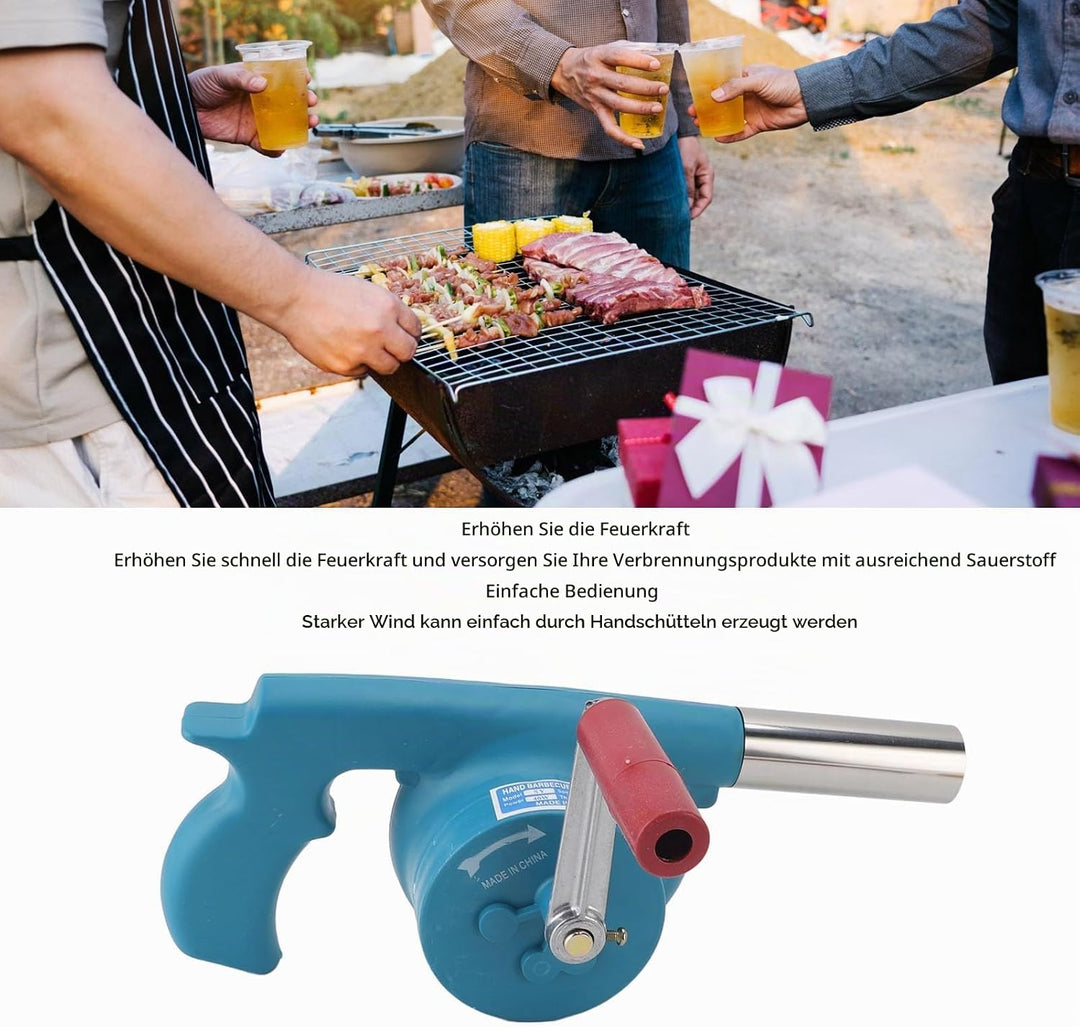 Fockety BBQ-Ventilator-Luftgebläse, Tragbarer Handkurbel-BBQ-Ventilator, Erhöht die Feuerkraft, Schn