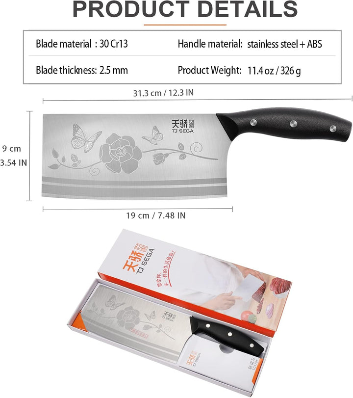 TJ POP Hackmesser Chinesisches Kochmesser Professionelles 19cm, Scharfer Küchenmesser mit Full Tang