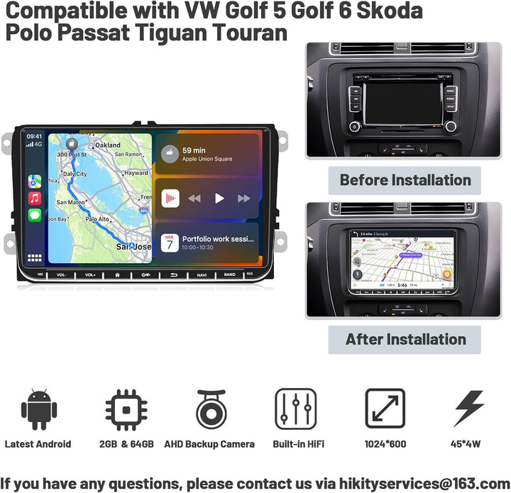 2+64GB DAB/DAB+ Autoradio für VW Golf 5 6 Polo Passat Skoda mit Wireless Apple Carplay Android Auto,