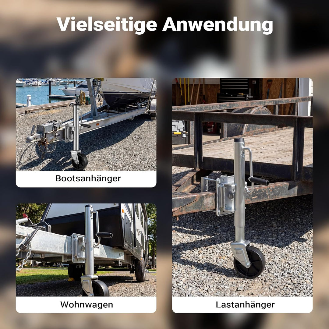Wiltec Anhänger Stützrad bis 450 kg mit 254 mm Hubhöhe, Anhängerstütze aus verzinktem Stahl, bis 450