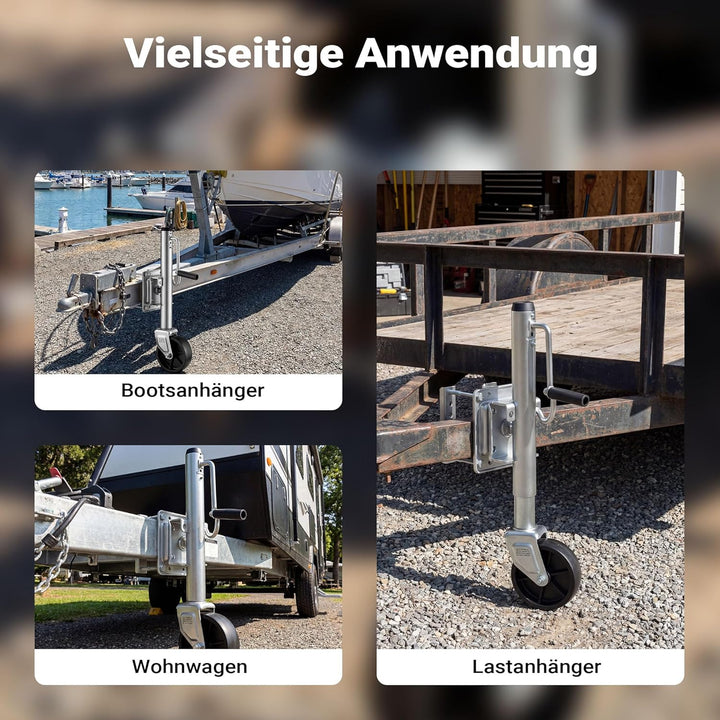 Wiltec Anhänger Stützrad bis 450 kg mit 254 mm Hubhöhe, Anhängerstütze aus verzinktem Stahl, bis 450