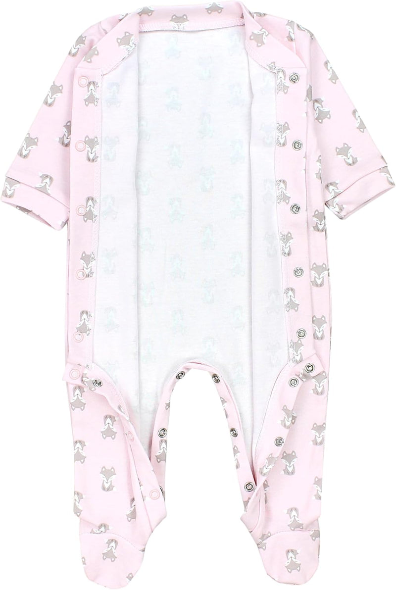 TupTam Baby Mädchen Schlafstrampler mit Fuss 3er Pack 50 Fuchs Rosa Streifen Sterne Beige, 50 Fuchs