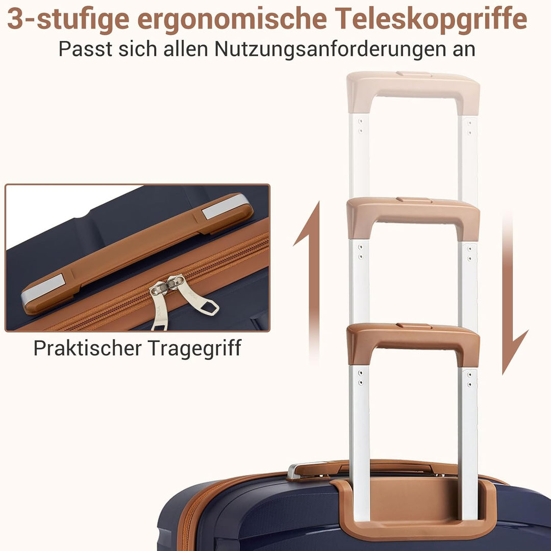 KONO Kofferset 3 Teilig Hartschale Leicht Polypropylen Koffer Handgepäck/Mittelgross/Gross Reisekoff