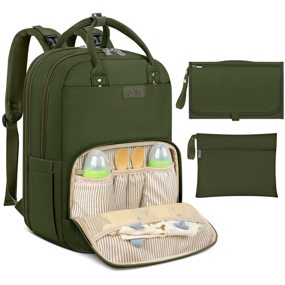 RAINSMORE Baby Wickelrucksack Gross Wickeltasche Rucksack mit Kinderwagengurten und Wickelunterlage