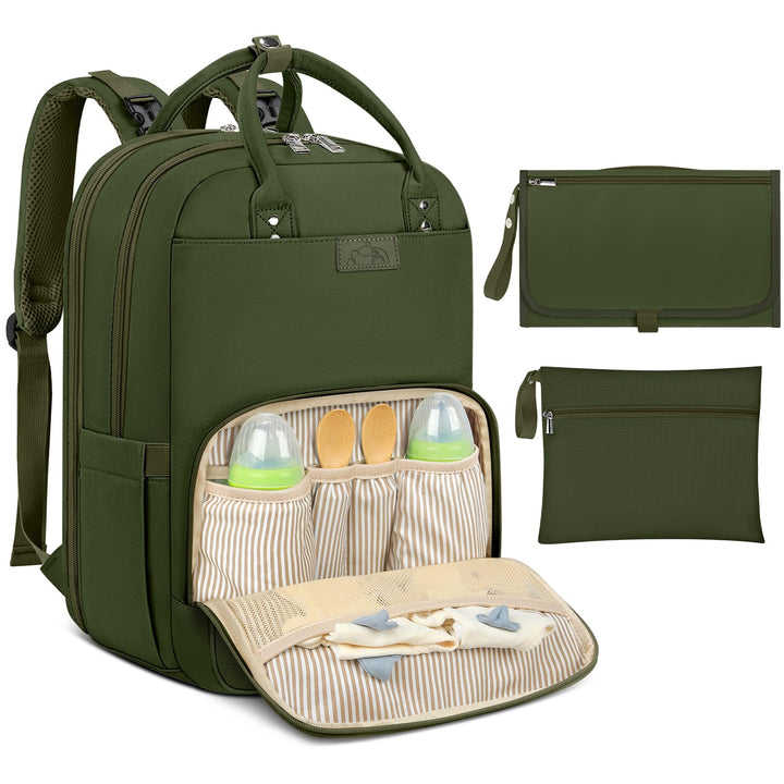 RAINSMORE Baby Wickelrucksack Gross Wickeltasche Rucksack mit Kinderwagengurten und Wickelunterlage