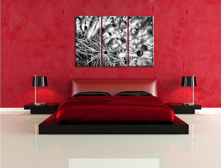 Pixxprint Monocrome, Glasperlen weisses Gras Abstrakt 3-Teiler Leinwandbild 120x80 Bild auf Leinwand
